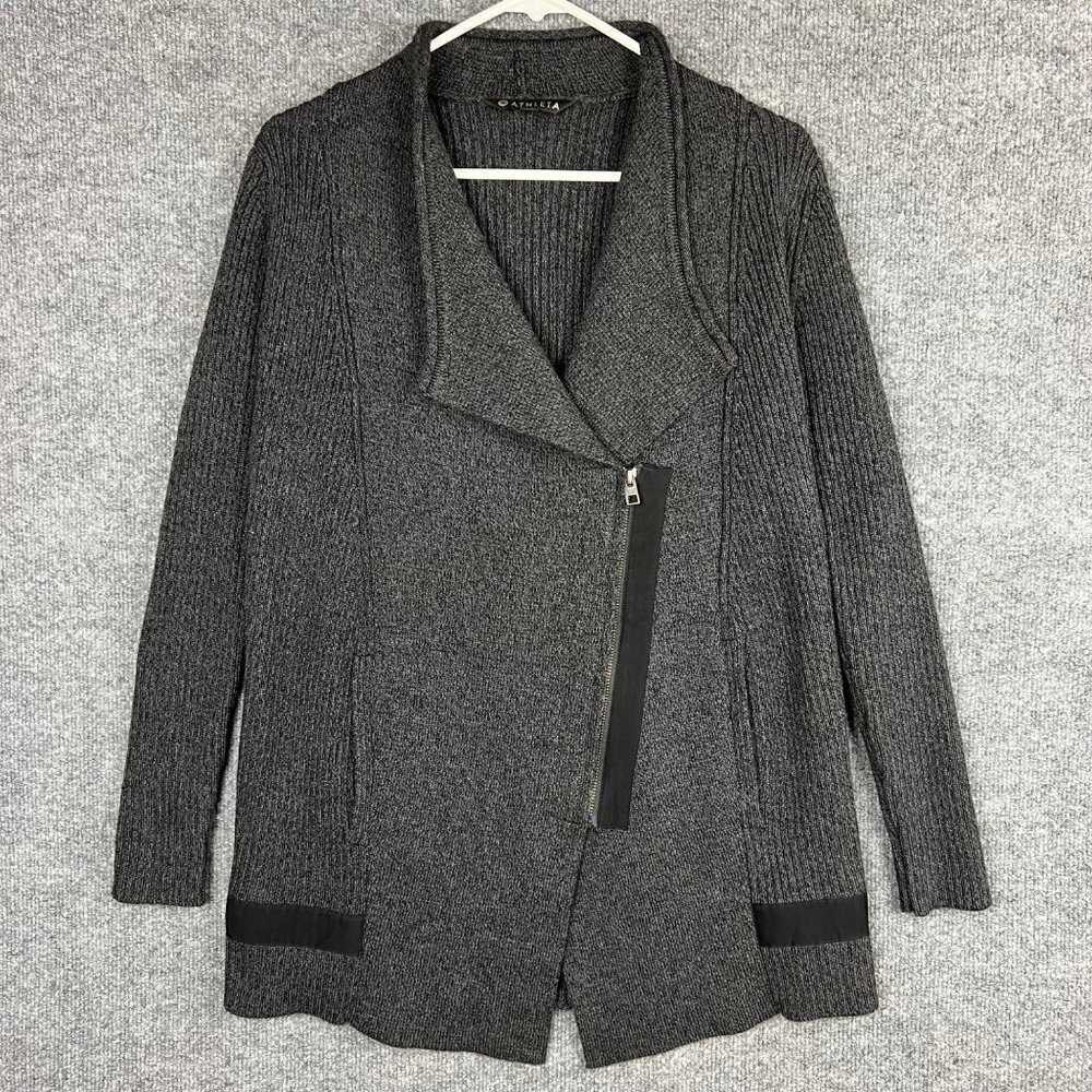 Athleta Womens Merino Wool Blend Asymmetrical full zip Sweater Jacket‎ SZ S